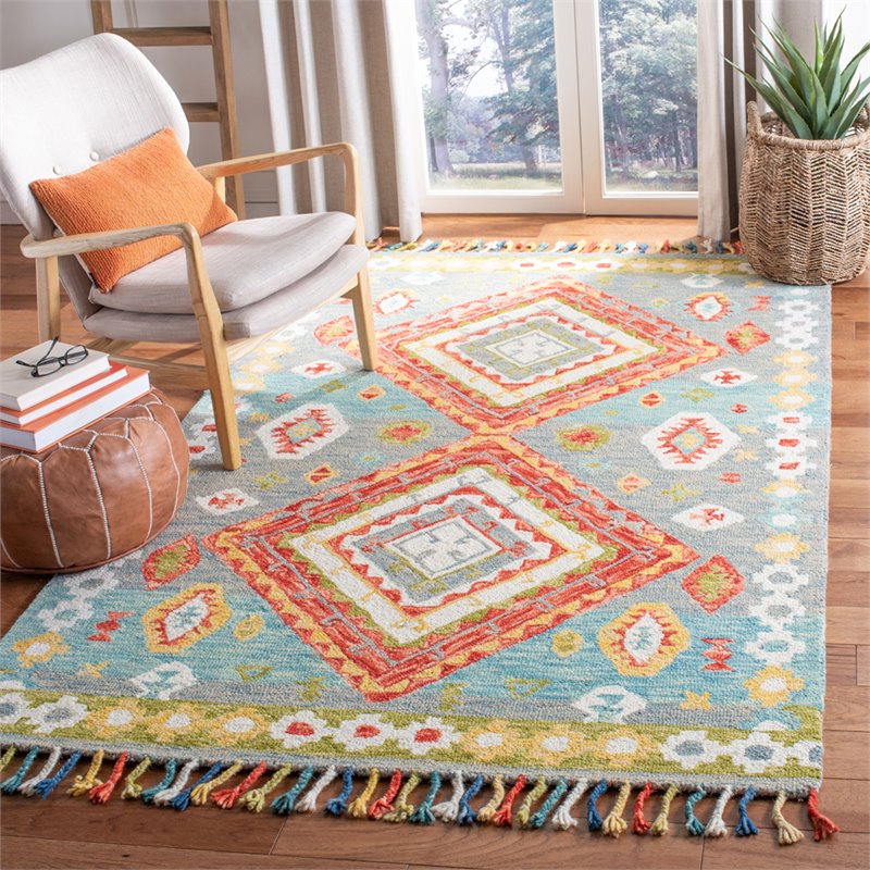 Safavieh Aspen 5' x 8' Hand Tufted Wool Rug in Gray and Red