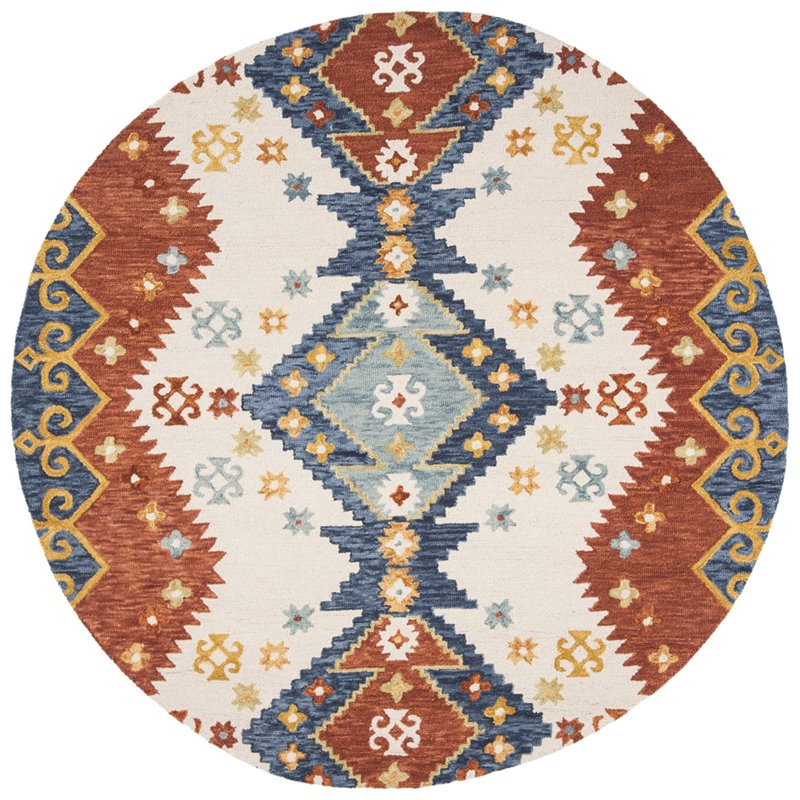 Safavieh Aspen 7' Round Hand Tufted Wool Rug in Ivory and Blue