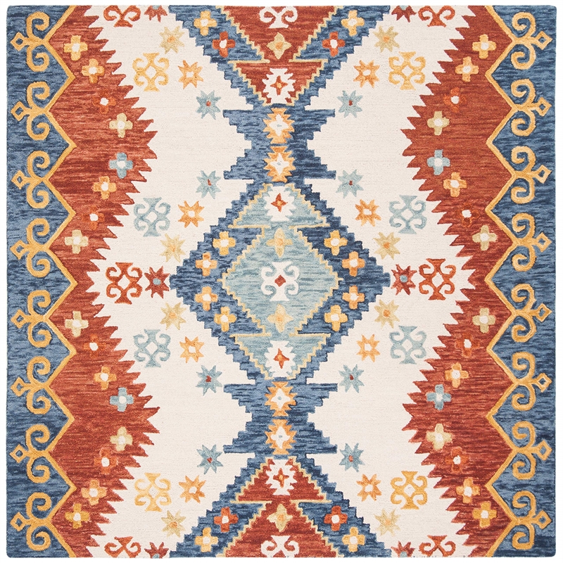 Safavieh Aspen 7' Square Hand Tufted Wool Rug in Ivory and Blue