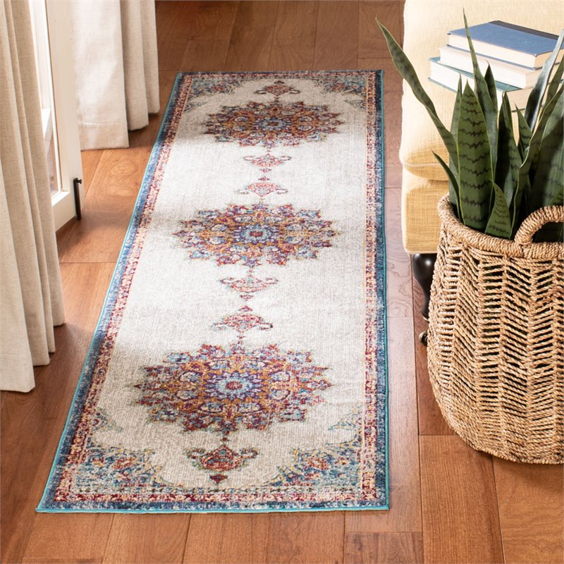 Safavieh Aria 2' x 8' Runner Rug in Ivory and Navy