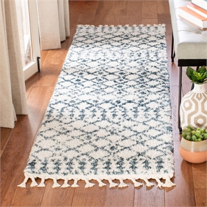 Safavieh Berber 2'2&quot x 8' Shag Runner Rug in Cream and Blue