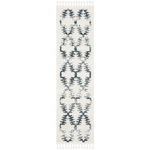 Safavieh Berber 2'2&quot x 8' Shag Runner Rug in Cream and Blue