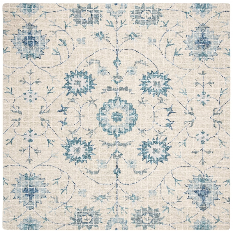 Safavieh Blossom 6' Square Hand Tufted Wool Rug in Silver and Blue