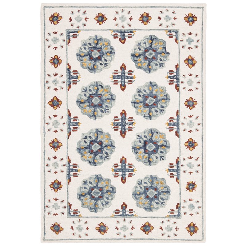 Safavieh Blossom 4' x 6' Hand Tufted Wool Rug in Blue and Ivory