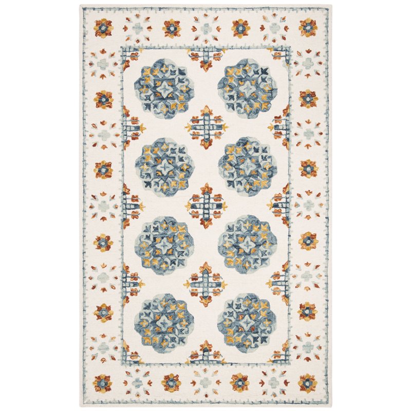 Safavieh Blossom 5' x 8' Hand Tufted Wool Rug in Blue and Ivory
