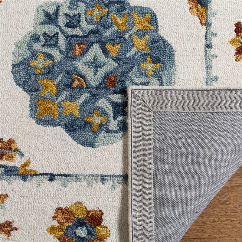 Safavieh Blossom 6' Square Hand Tufted Wool Rug in Blue and Ivory
