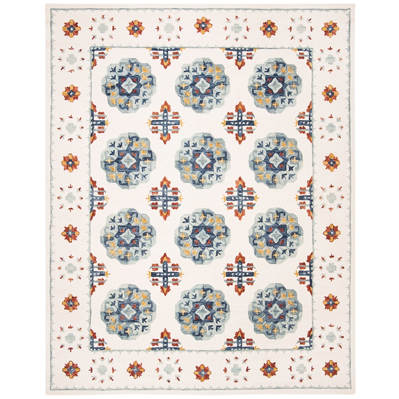 Safavieh Blossom 8' x 10' Hand Tufted Wool Rug in Blue and Ivory