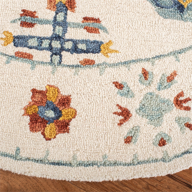 Safavieh Blossom 8' x 10' Hand Tufted Wool Rug in Blue and Ivory