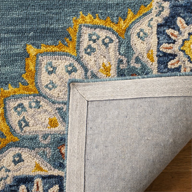 Safavieh Blossom 5' x 8' Hand Tufted Wool Rug in Blue and Gold