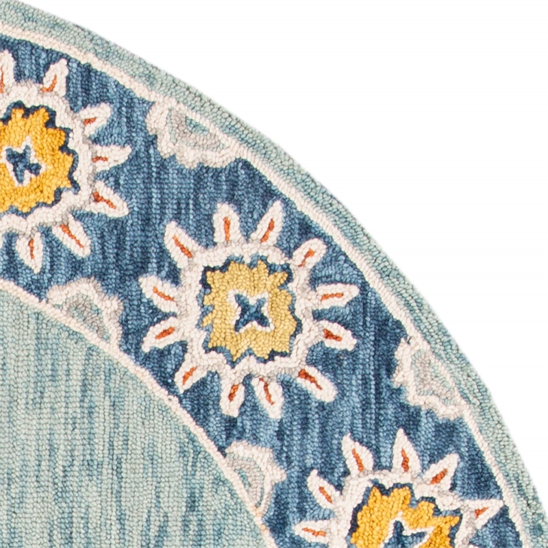 Safavieh Blossom 6' Round Hand Tufted Wool Rug in Blue and Gold