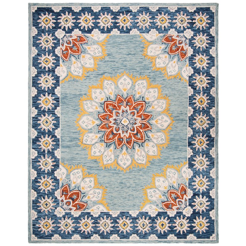 Safavieh Blossom 8' x 10' Hand Tufted Wool Rug in Blue and Gold