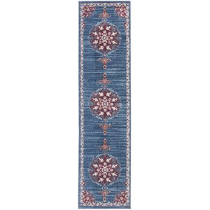 Safavieh Brentwood 2' x 8' Runner Rug in Navy and Burgundy