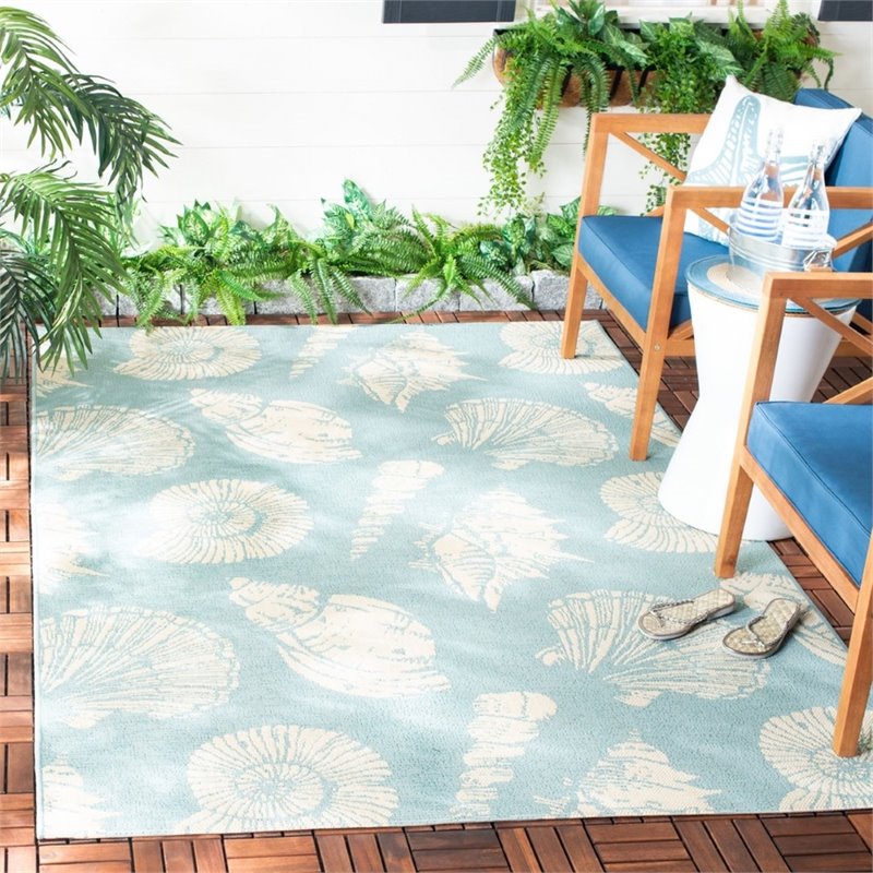 Safavieh Courtyard 9' x 12' Rug in Aqua and Beige