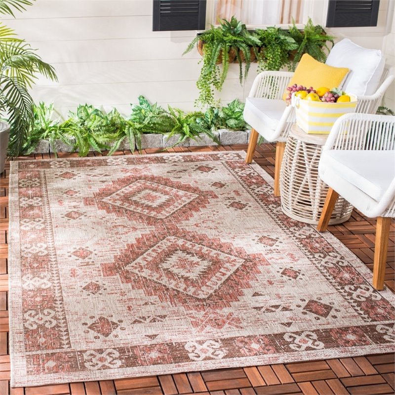 Safavieh Courtyard 9' x 12' Rug in Beige and Red