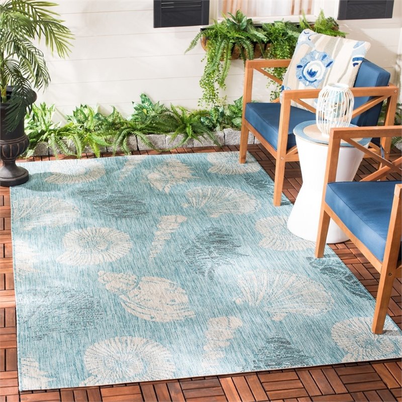 Safavieh Courtyard 9' x 12' Rug in Aqua and Cream