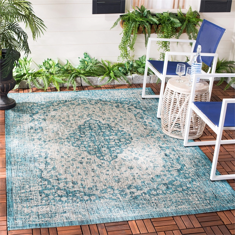 Safavieh Courtyard 9' x 12' Rug in Teal and Cream