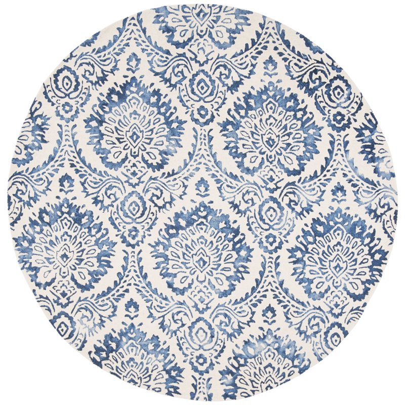 Safavieh Dip Dye 7' Round Hand Tufted Wool Rug in Blue and Ivory
