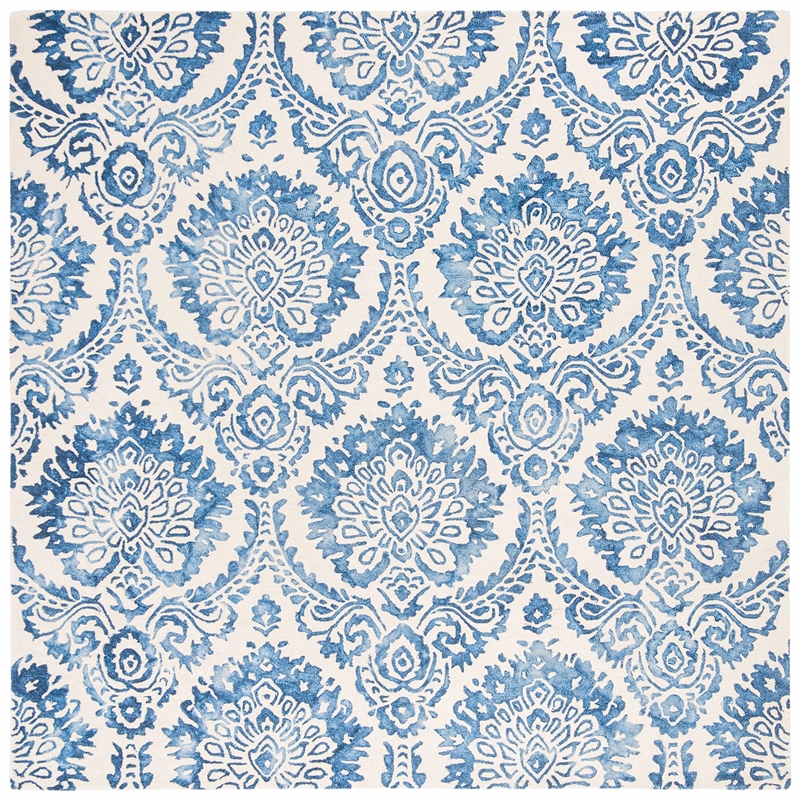Safavieh Dip Dye 7' Square Hand Tufted Wool Rug in Blue and Ivory