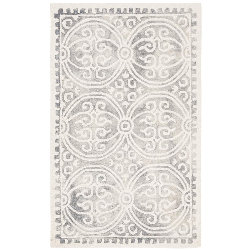 Safavieh Dip Dye 3' x 5' Hand Tufted Wool Rug in Silver and Ivory