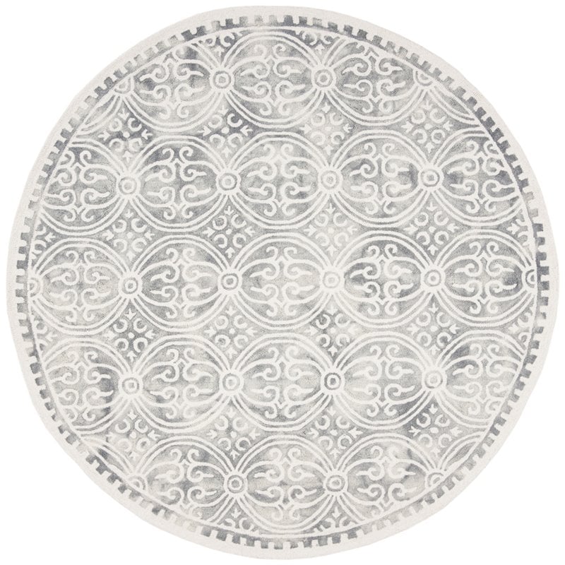 Safavieh Dip Dye 7' Round Hand Tufted Wool Rug in Silver and Ivory
