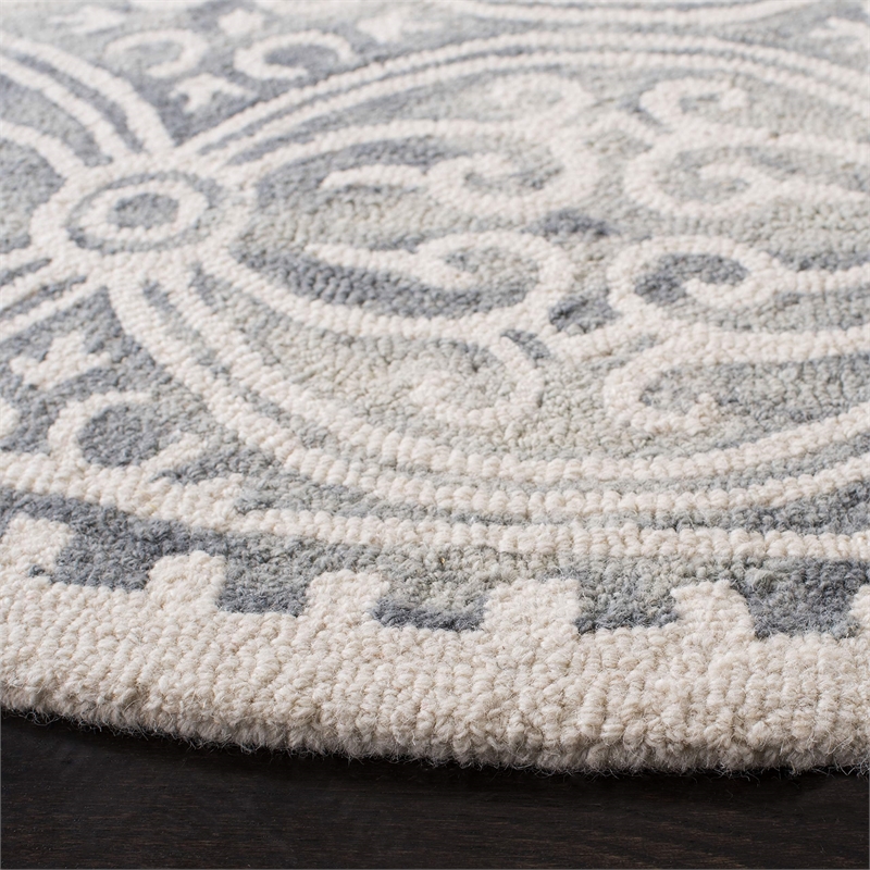 Safavieh Dip Dye 7' Square Hand Tufted Wool Rug in Silver and Ivory