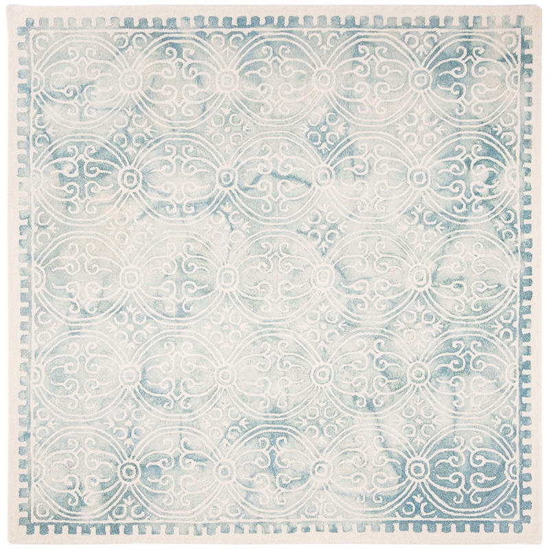 Safavieh Dip Dye 7' Square Hand Tufted Wool Rug in Green and Ivory