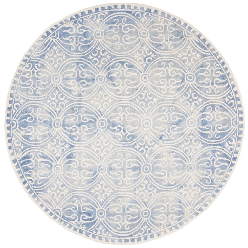Safavieh Dip Dye 7' Round Hand Tufted Wool Rug in Blue and Ivory