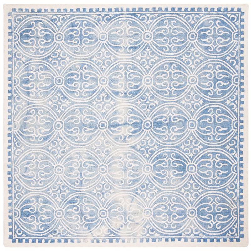 Safavieh Dip Dye 7' Square Hand Tufted Wool Rug in Blue and Ivory