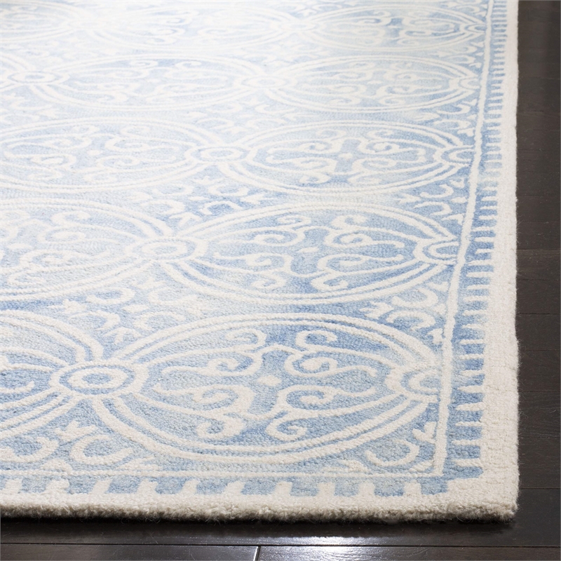 Safavieh Dip Dye 7' Square Hand Tufted Wool Rug in Blue and Ivory
