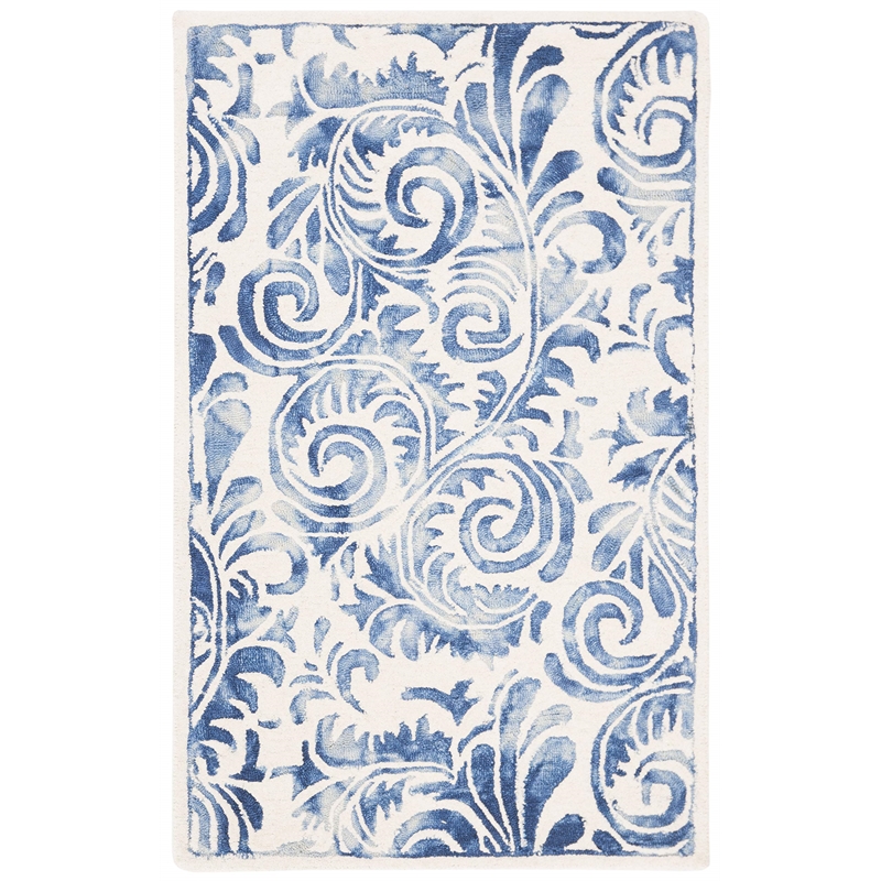 Safavieh Dip Dye 3' x 5' Hand Tufted Wool Rug in Blue and Ivory