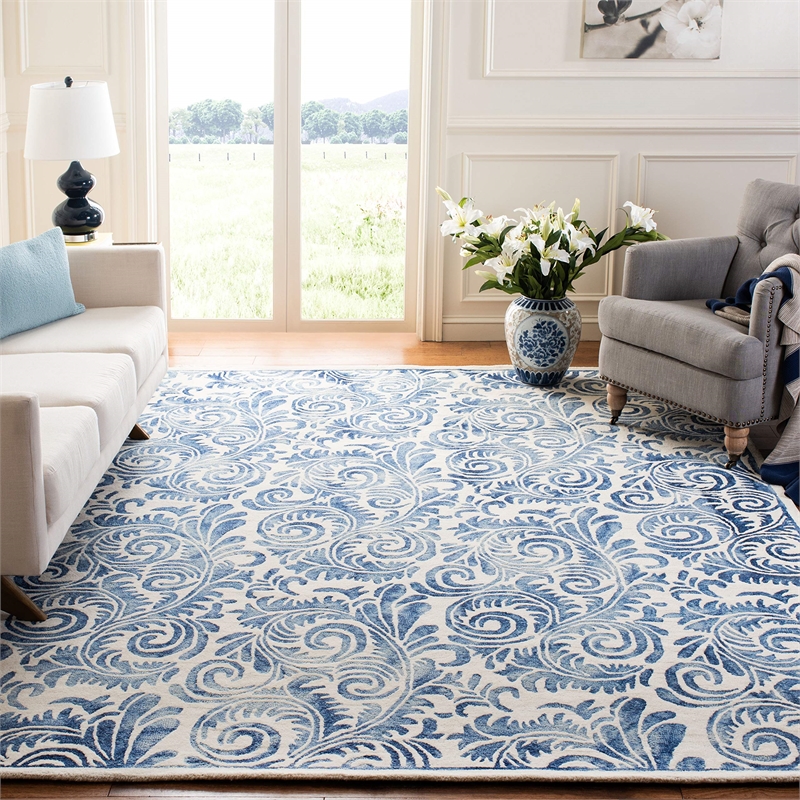 Safavieh Dip Dye 7' Square Hand Tufted Wool Rug in Blue and Ivory