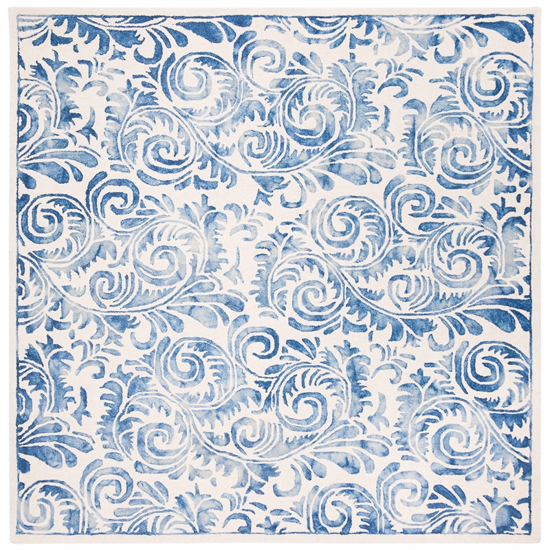 Safavieh Dip Dye 7' Square Hand Tufted Wool Rug in Blue and Ivory