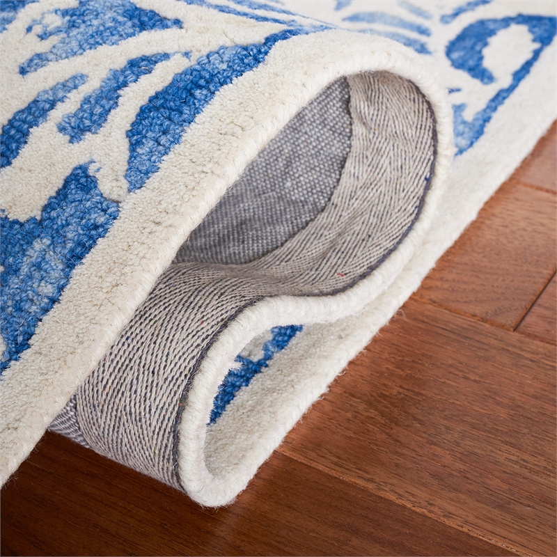 Safavieh Dip Dye 7' Square Hand Tufted Wool Rug in Blue and Ivory