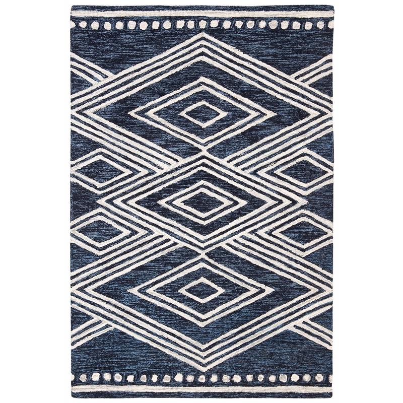 Safavieh Micro-Loop 4' x 6' Hand Tufted Wool Rug in Navy and Ivory
