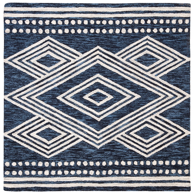 Safavieh Micro-Loop 5' Square Hand Tufted Wool Rug in Navy and Ivory