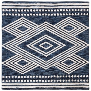 Safavieh Micro-Loop 5' Square Hand Tufted Wool Rug in Navy and Ivory