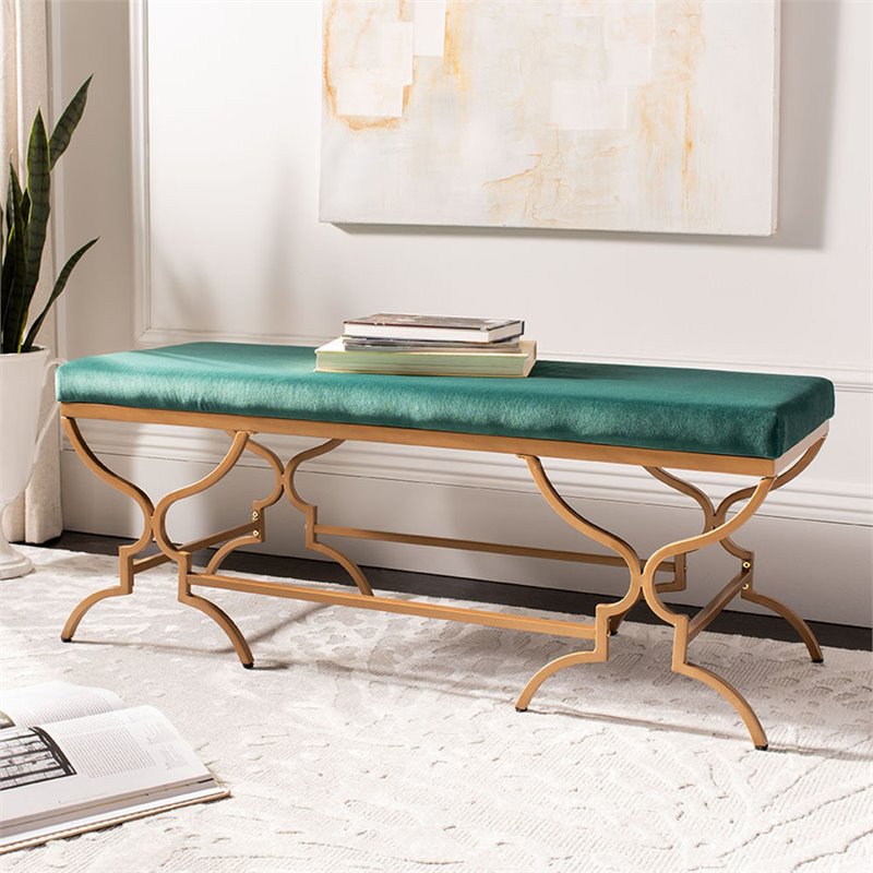 Safavieh Juliet Upholstered Bench in Emerald and Gold