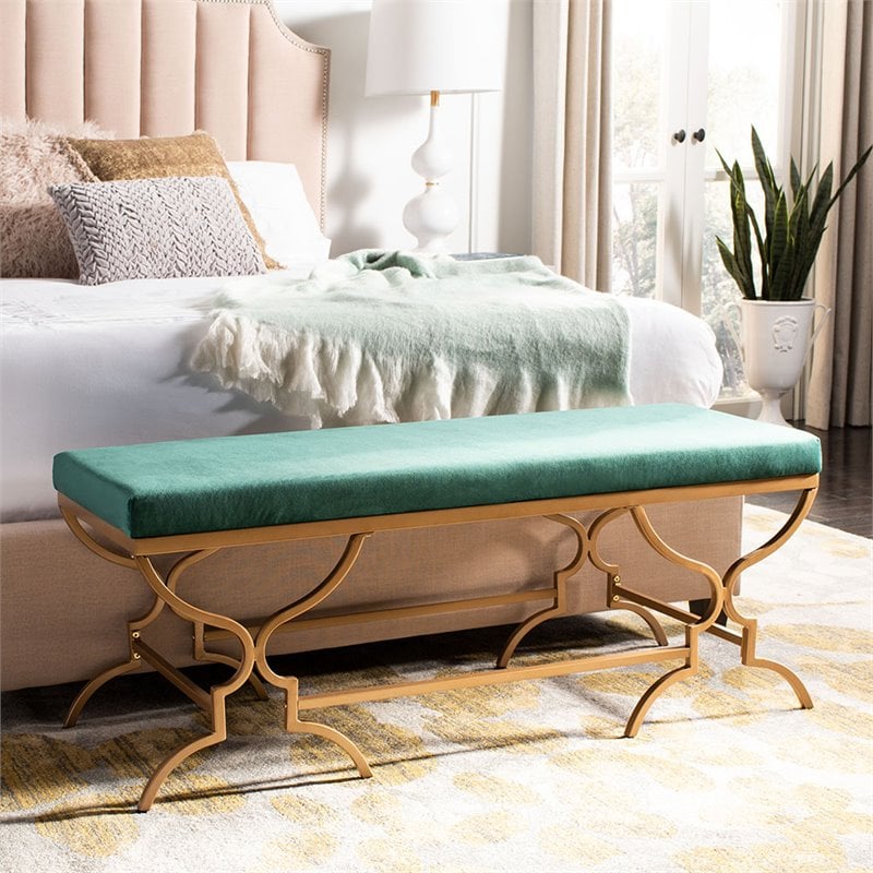 Safavieh Juliet Upholstered Bench in Emerald and Gold