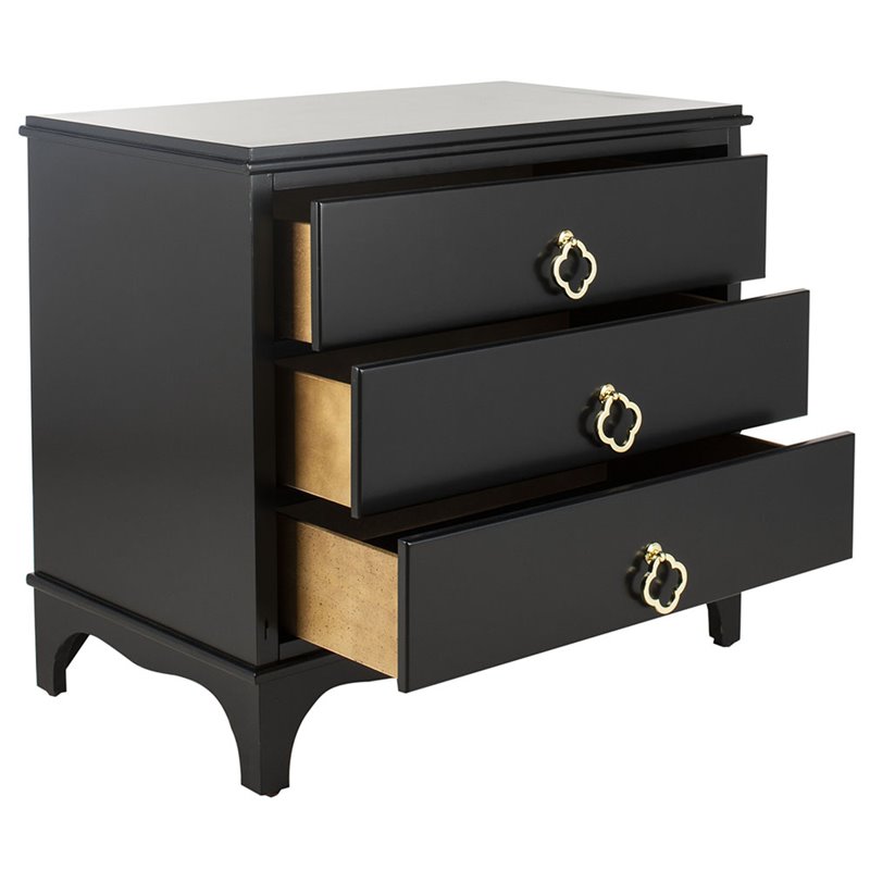 Safavieh Hannon 3-Drawers Wood Bedroom Nightstand in Black/Brass