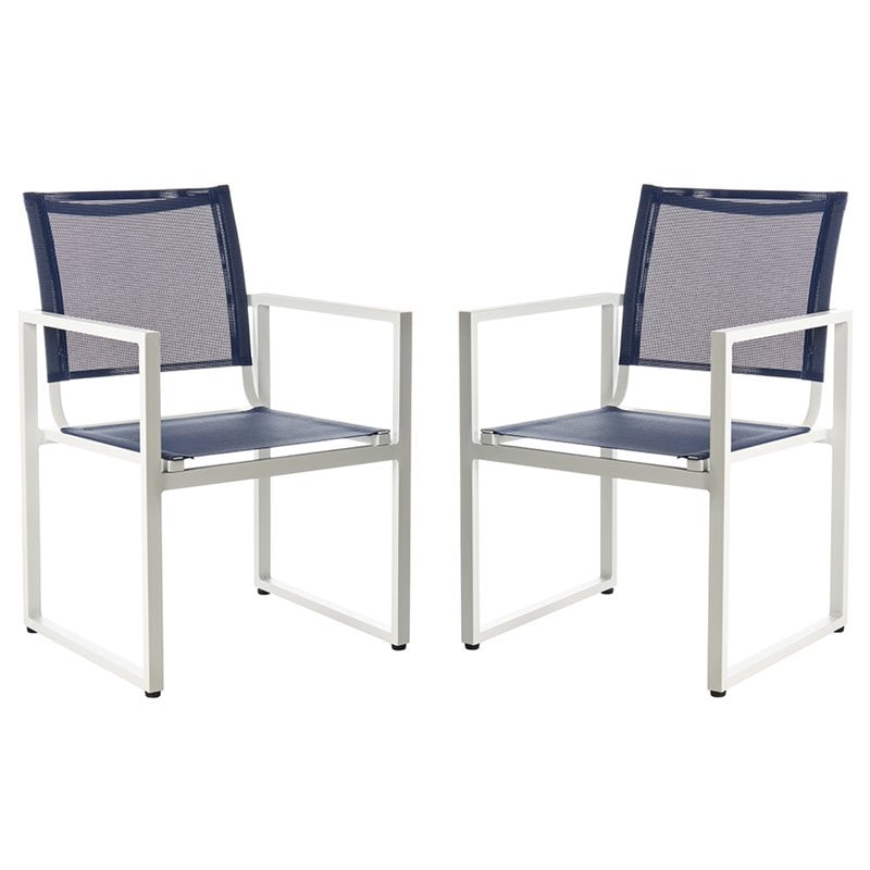 Safavieh Neval Stackable Patio Chair in Navy and White (Set of 2)