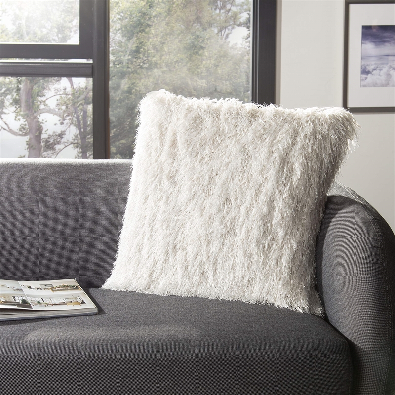 Safavieh Shag Throw Pillow in Metallic Snow