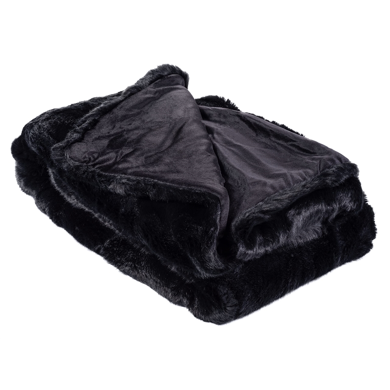 Safavieh Faux Mink Fur Throw Blanket in Onyx