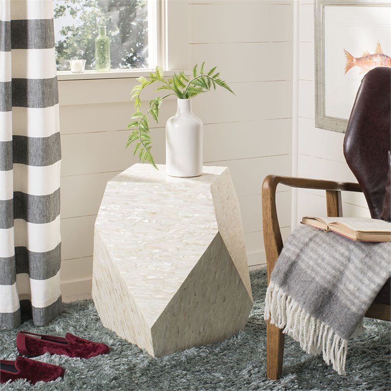 Safavieh Lea Accent End Table in Light Beige and Gold