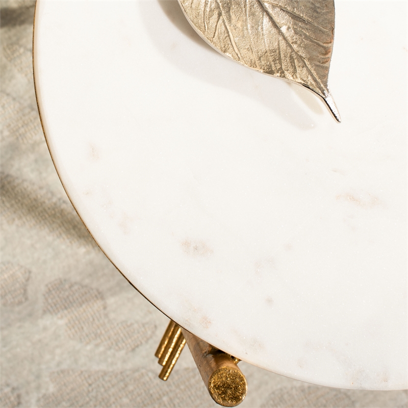 Safavieh Jenesis Round Marble and Iron Accent Table in White / Gold
