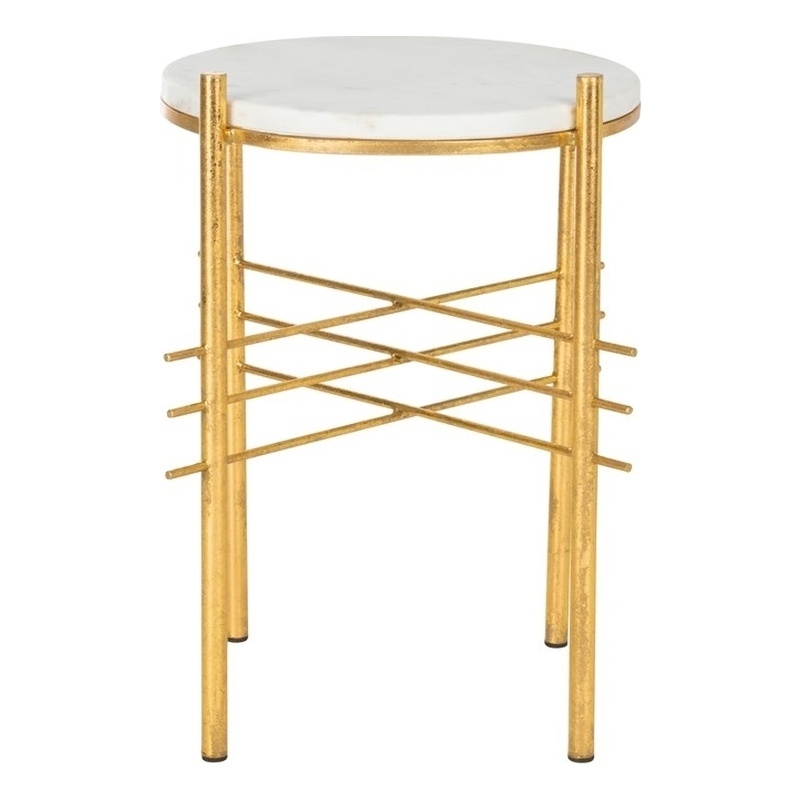 Safavieh Jenesis Round Marble and Iron Accent Table in White / Gold