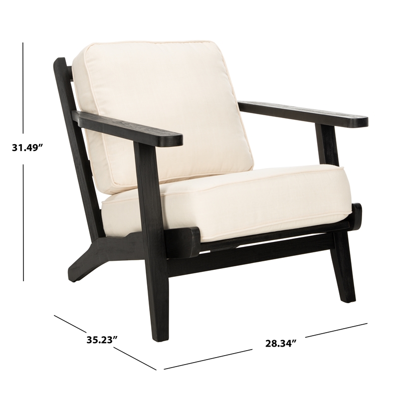 Safavieh Nico Mid Century Wood and Linen Accent Chair in White / Black