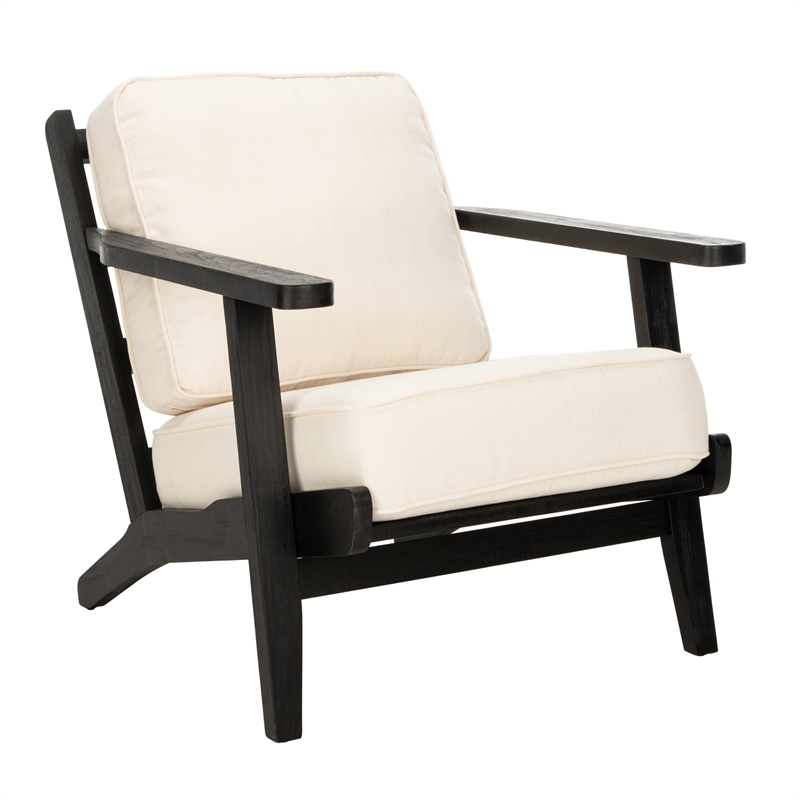 Safavieh Nico Mid Century Wood and Linen Accent Chair in White / Black