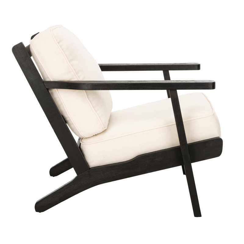 Safavieh Nico Mid Century Wood and Linen Accent Chair in White / Black