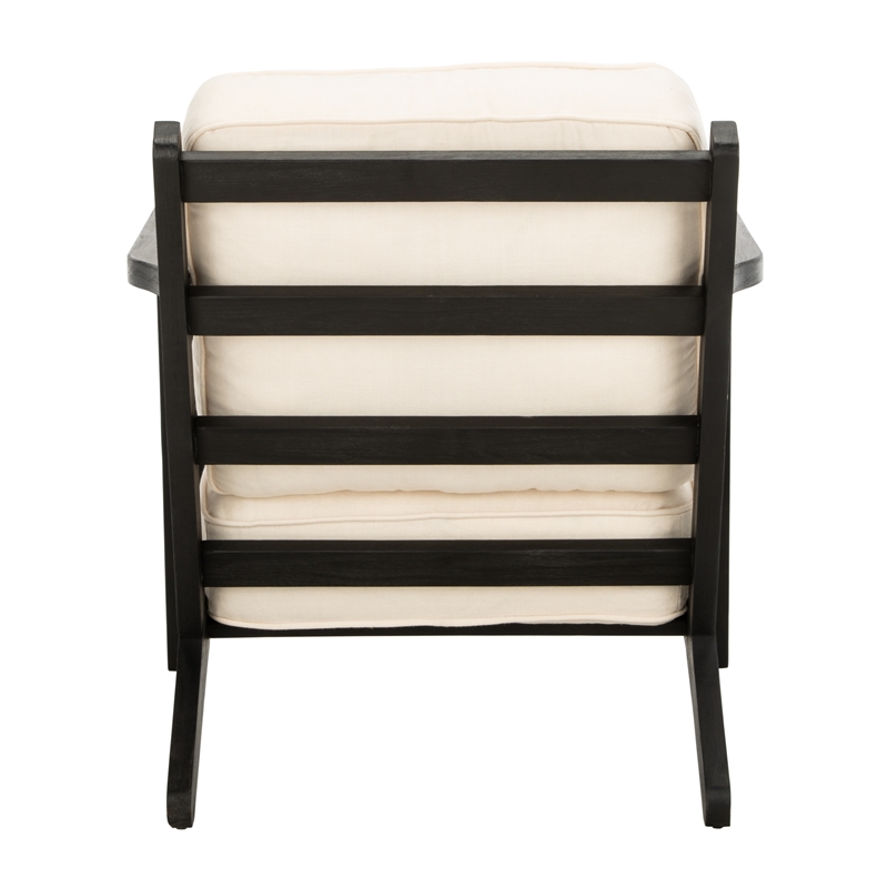Safavieh Nico Mid Century Wood and Linen Accent Chair in White / Black
