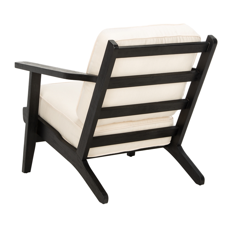 Safavieh Nico Mid Century Wood and Linen Accent Chair in White / Black